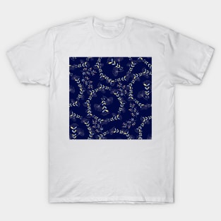 Achillea simple floral pattern on blue T-Shirt